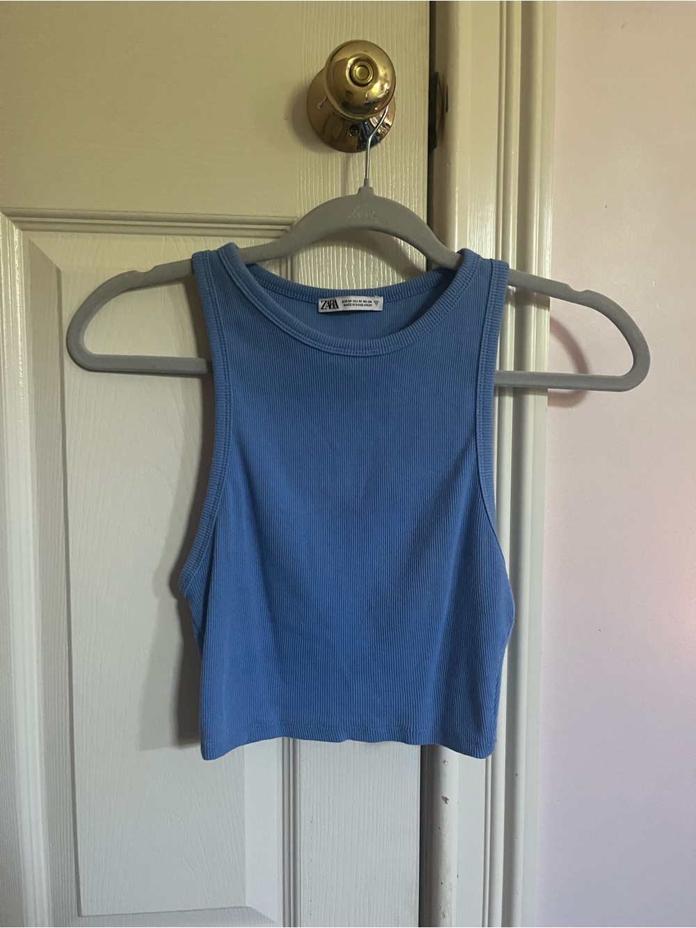 Zara Sky Blue Ribbed Cropped Tank